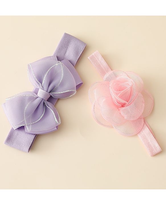 Babyhug Free Size Headbands With Floral & Bow Applique Pack Of 2 - Purple & Pink