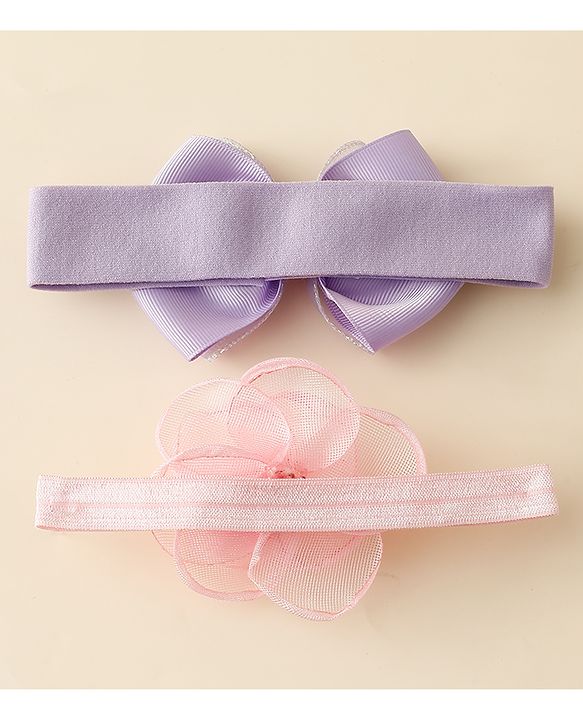 Babyhug Free Size Headbands With Floral & Bow Applique Pack Of 2 - Purple & Pink