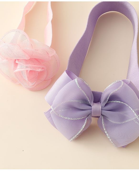 Babyhug Free Size Headbands With Floral & Bow Applique Pack Of 2 - Purple & Pink