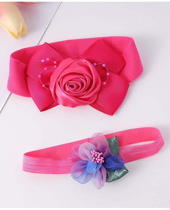 Babyhug Free Size Headbands With Floral Applique Pack Of 2 - Fuchsia