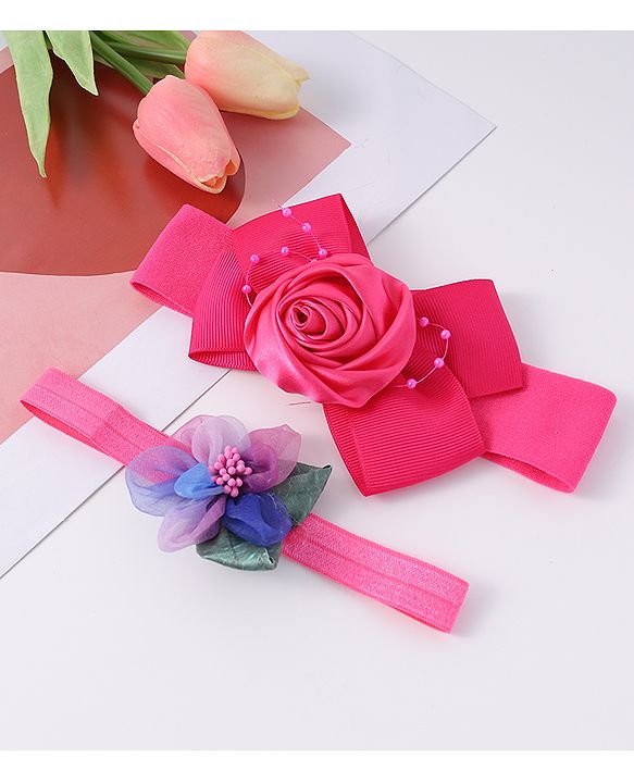 Babyhug Free Size Headbands With Floral Applique Pack Of 2 - Fuchsia