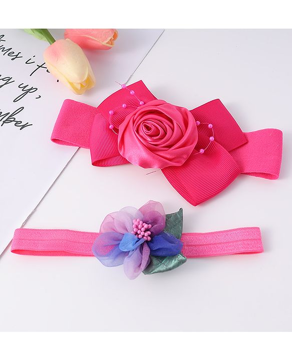 Babyhug Free Size Headbands With Floral Applique Pack Of 2 - Fuchsia