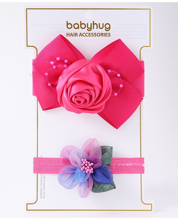 Babyhug Free Size Headbands With Floral Applique Pack Of 2 - Fuchsia