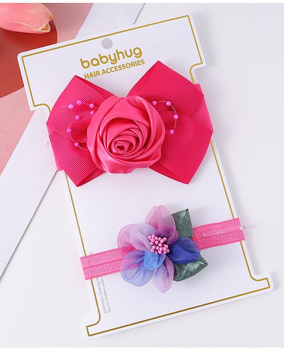 Babyhug Free Size Headbands With Floral Applique Pack Of 2 - Fuchsia