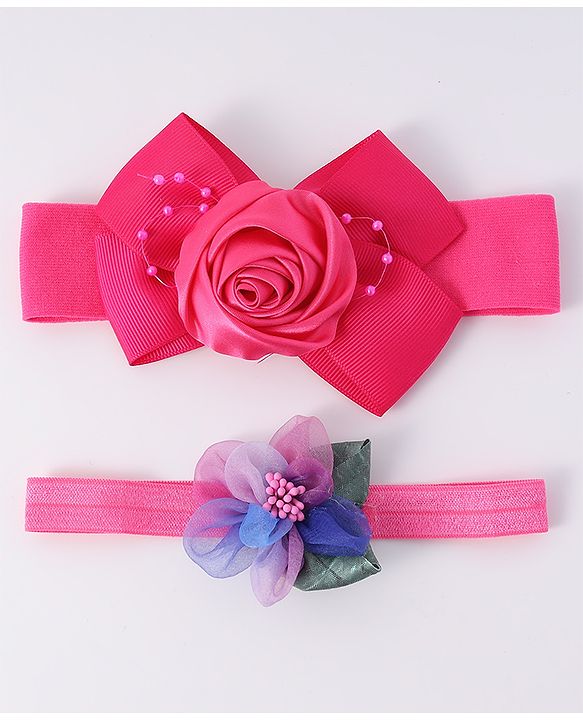 Babyhug Free Size Headbands With Floral Applique Pack Of 2 - Fuchsia