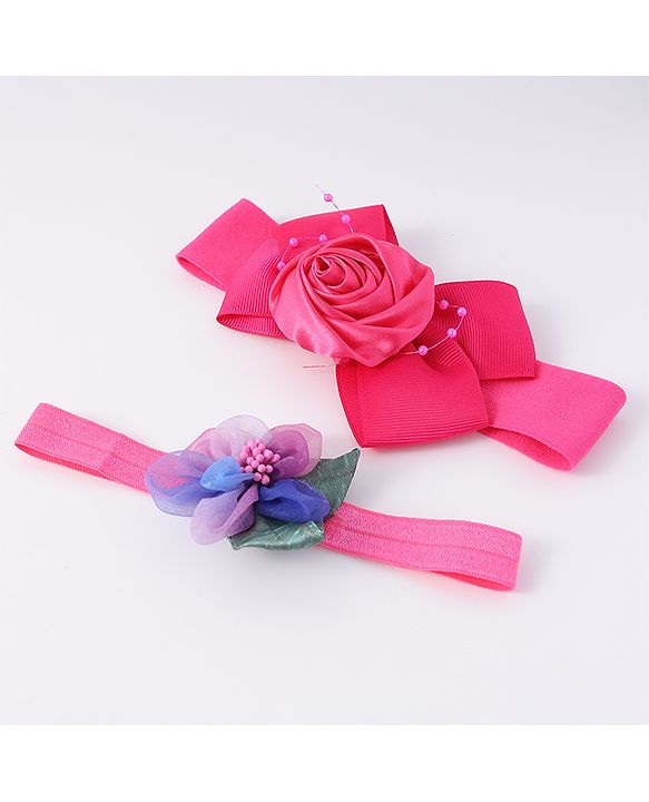 Babyhug Free Size Headbands With Floral Applique Pack Of 2 - Fuchsia