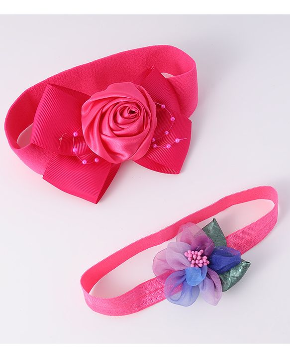 Babyhug Free Size Headbands With Floral Applique Pack Of 2 - Fuchsia