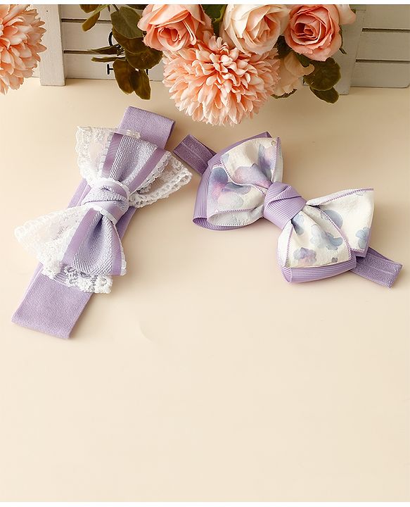 Babyhug Free Size Headbands With Bow Applique Pack Of 2 - Purple