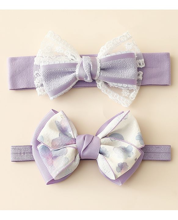 Babyhug Free Size Headbands With Bow Applique Pack Of 2 - Purple