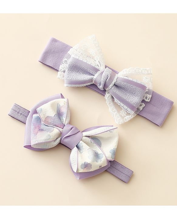 Babyhug Free Size Headbands With Bow Applique Pack Of 2 - Purple