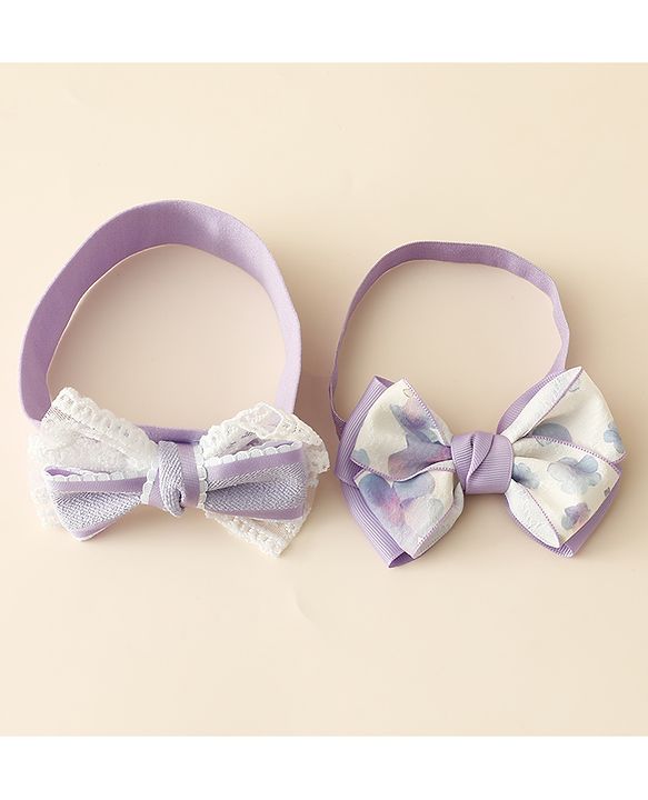 Babyhug Free Size Headbands With Bow Applique Pack Of 2 - Purple
