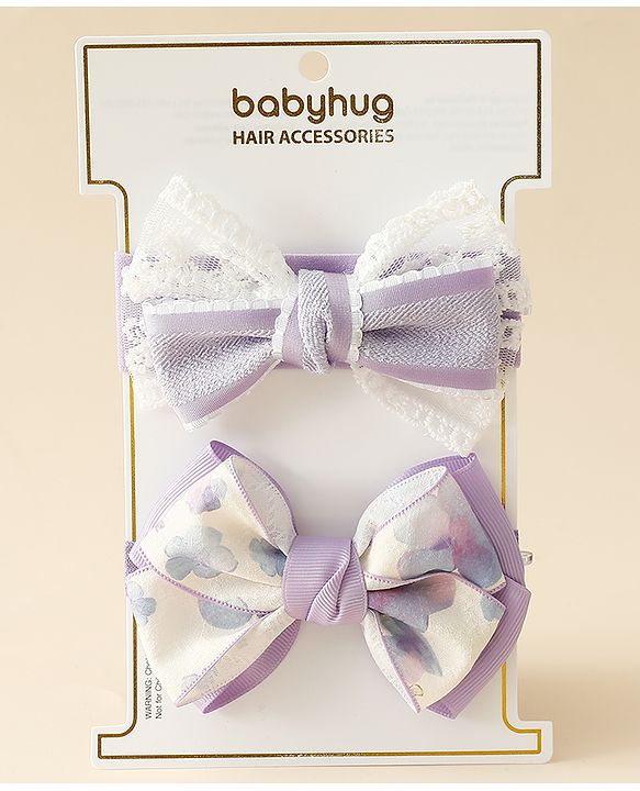 Babyhug Free Size Headbands With Bow Applique Pack Of 2 - Purple