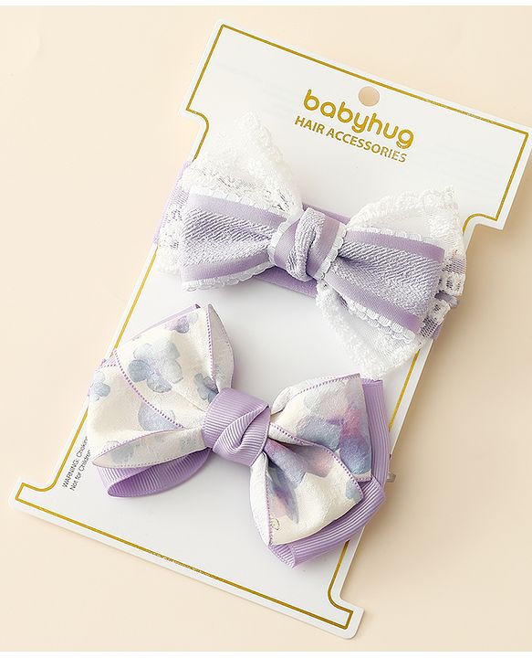 Babyhug Free Size Headbands With Bow Applique Pack Of 2 - Purple