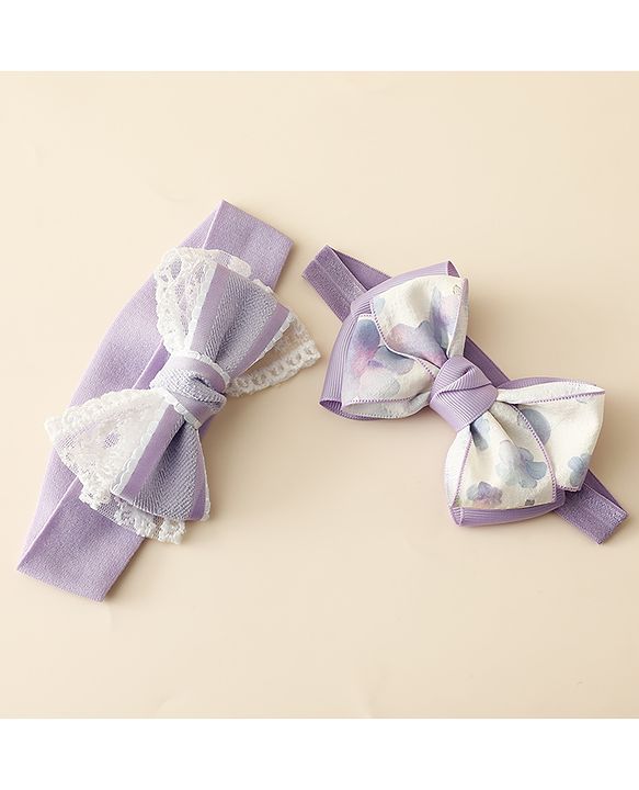 Babyhug Free Size Headbands With Bow Applique Pack Of 2 - Purple