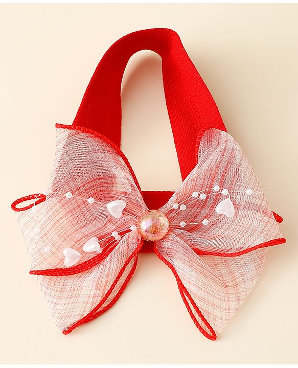 Babyhug Free Size Headbands With Bow Applique Pack Of 2 - Red & Gold