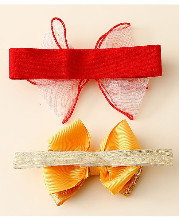 Babyhug Free Size Headbands With Bow Applique Pack Of 2 - Red & Gold