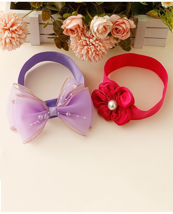 Babyhug Free Size Headbands With Floral & Bow Applique Pack Of 2 - Multicolor