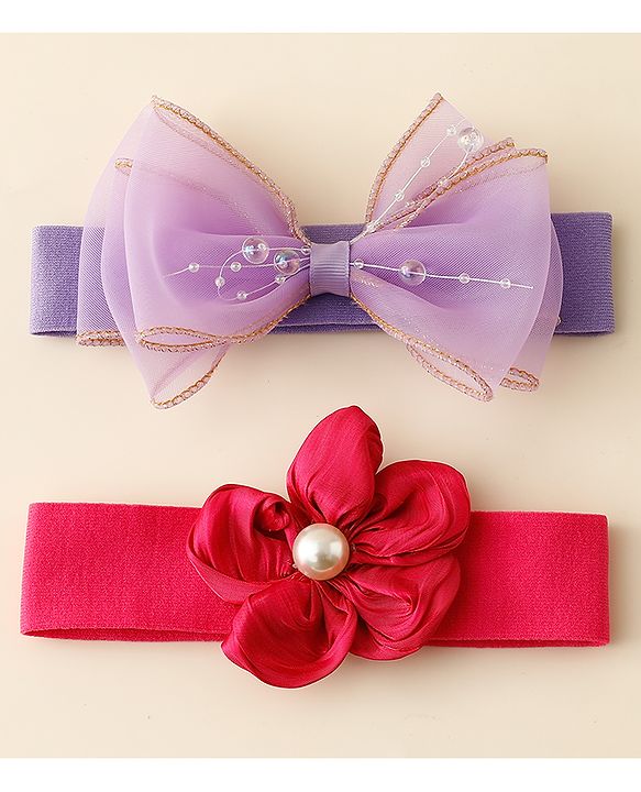 Babyhug Free Size Headbands With Floral & Bow Applique Pack Of 2 - Multicolor
