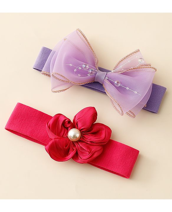 Babyhug Free Size Headbands With Floral & Bow Applique Pack Of 2 - Multicolor