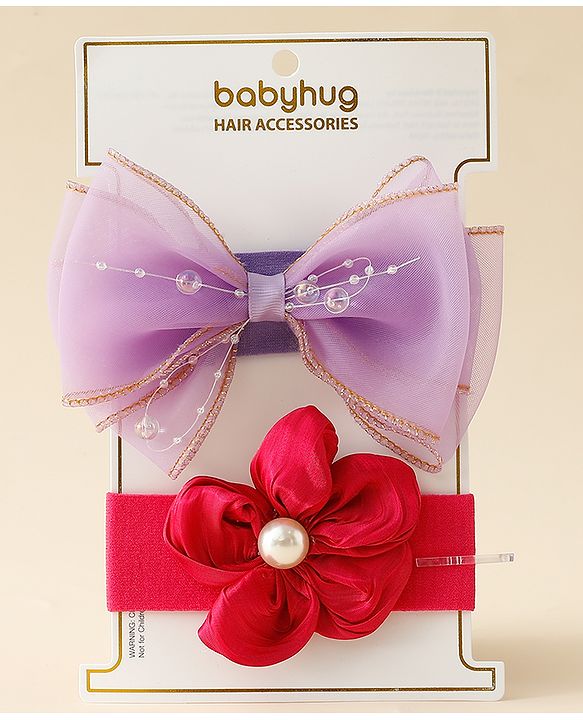 Babyhug Free Size Headbands With Floral & Bow Applique Pack Of 2 - Multicolor
