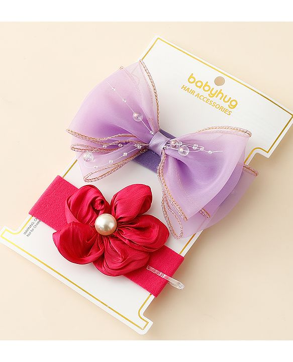 Babyhug Free Size Headbands With Floral & Bow Applique Pack Of 2 - Multicolor