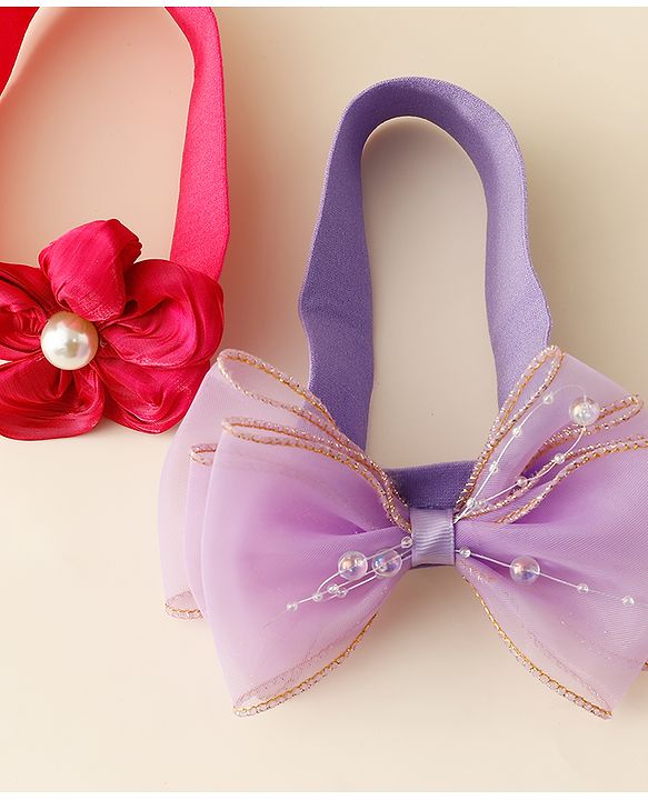 Babyhug Free Size Headbands With Floral & Bow Applique Pack Of 2 - Multicolor