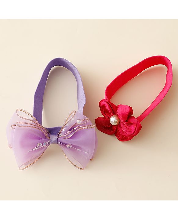 Babyhug Free Size Headbands With Floral & Bow Applique Pack Of 2 - Multicolor