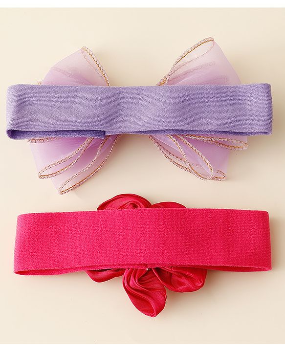 Babyhug Free Size Headbands With Floral & Bow Applique Pack Of 2 - Multicolor