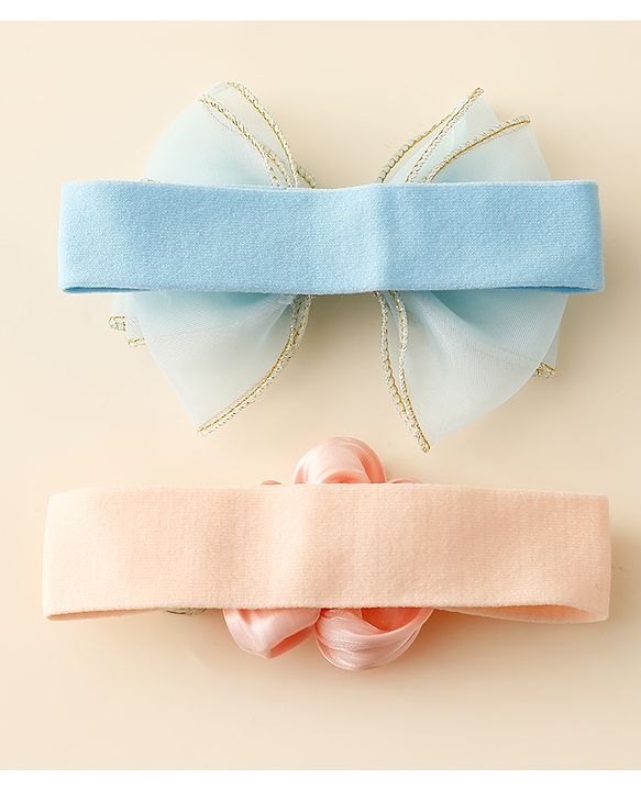 Babyhug Free Size Headbands With Floral & Bow Applique Pack Of 2 - Blue & Peach