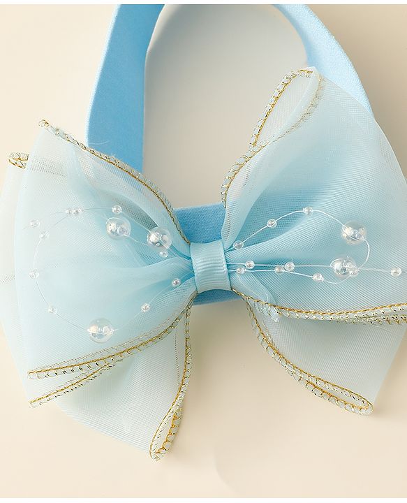 Babyhug Free Size Headbands With Floral & Bow Applique Pack Of 2 - Blue & Peach