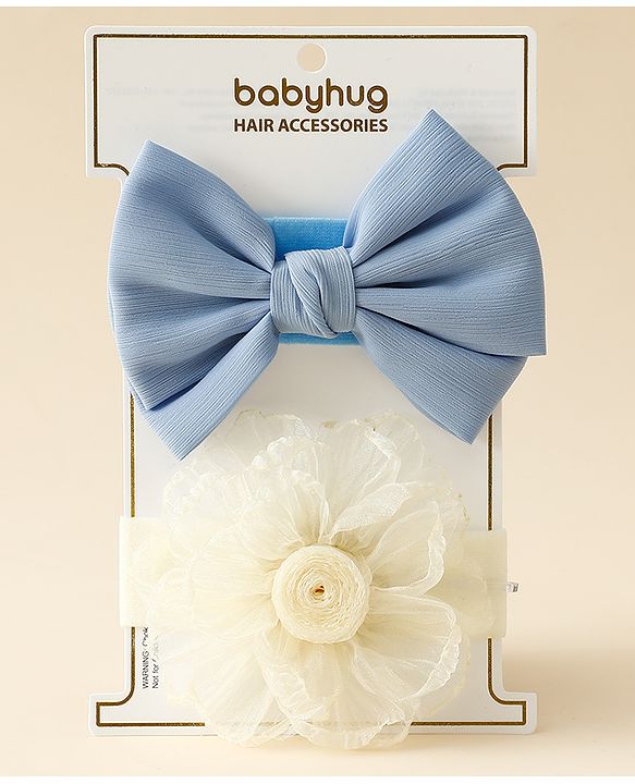 Babyhug Free Size Headbands With Floral & Bow Applique Pack Of 2 - Blue & Beige