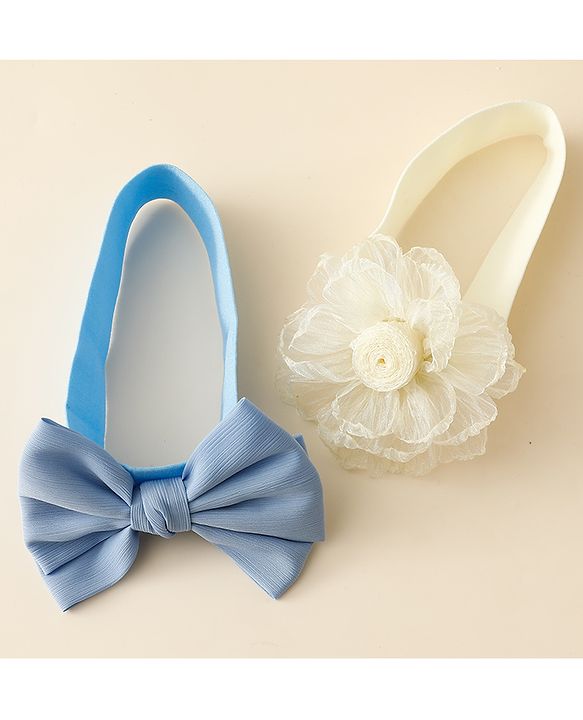 Babyhug Free Size Headbands With Floral & Bow Applique Pack Of 2 - Blue & Beige