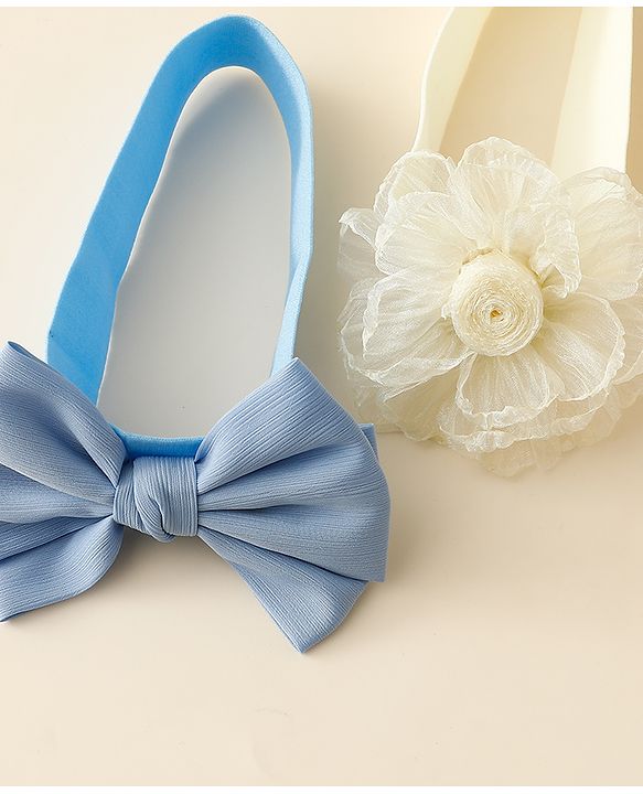 Babyhug Free Size Headbands With Floral & Bow Applique Pack Of 2 - Blue & Beige