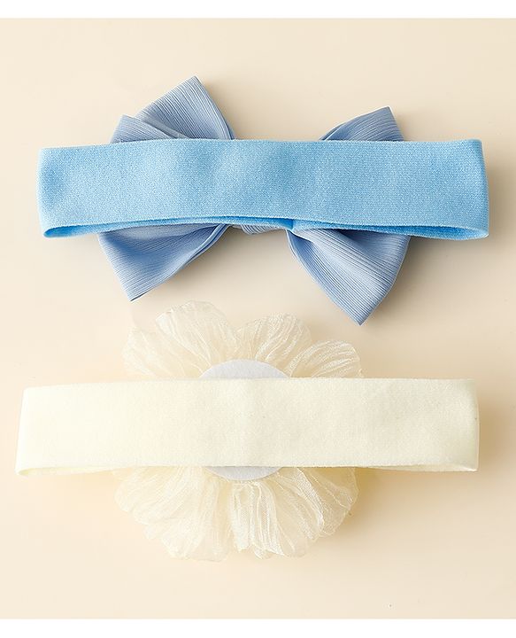 Babyhug Free Size Headbands With Floral & Bow Applique Pack Of 2 - Blue & Beige
