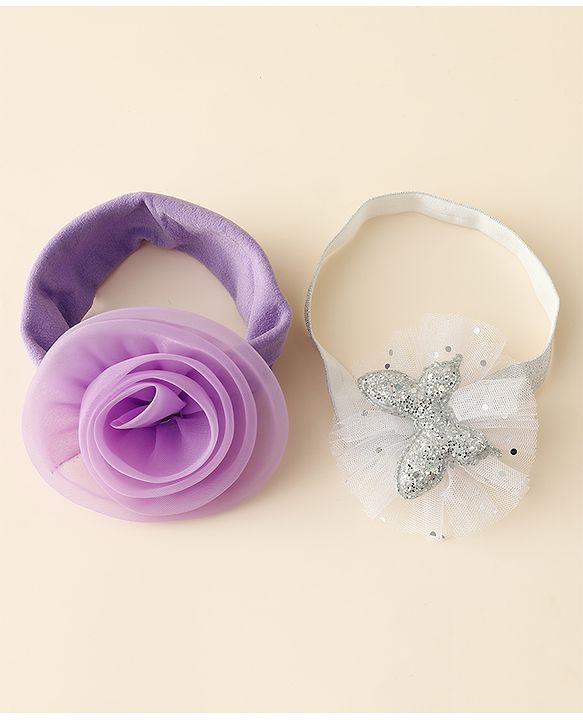 Babyhug Free Size Headbands With Floral & Butterfly Applique Pack Of 2 - Purple & Silver