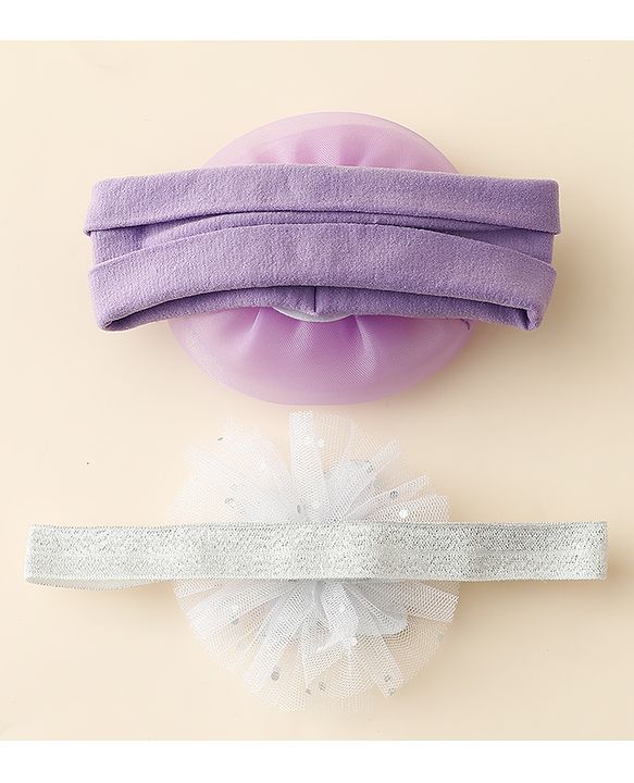 Babyhug Free Size Headbands With Floral & Butterfly Applique Pack Of 2 - Purple & Silver