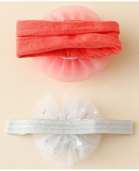 Babyhug Free Size Headbands With Floral & Butterfly Applique Pack Of 2 - Peach & Silver