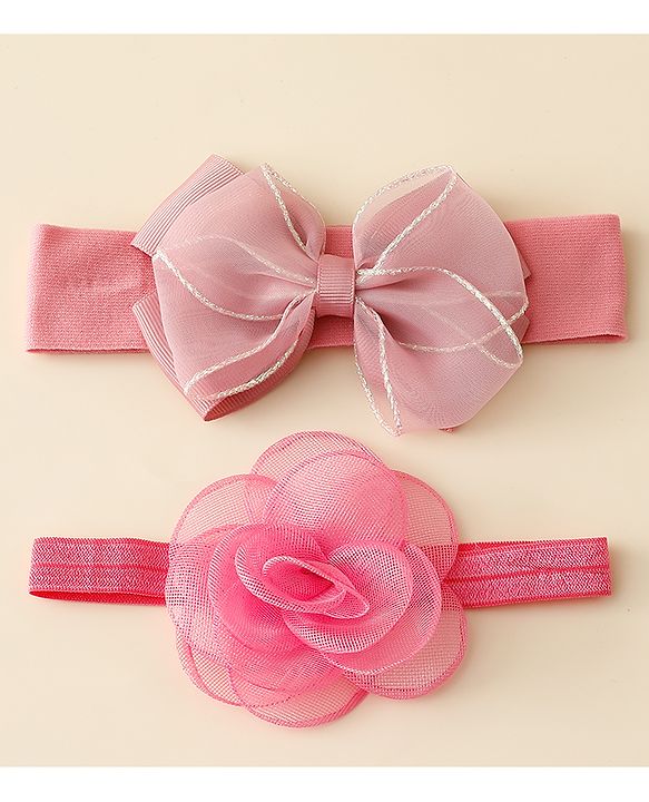 Babyhug Free Size Headbands With Floral & Bow Applique Pack Of 2 - Pink