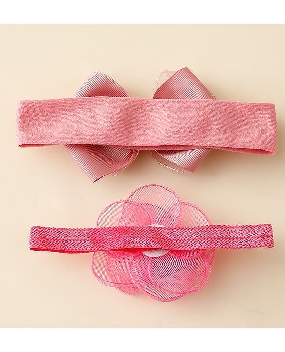 Babyhug Free Size Headbands With Floral & Bow Applique Pack Of 2 - Pink