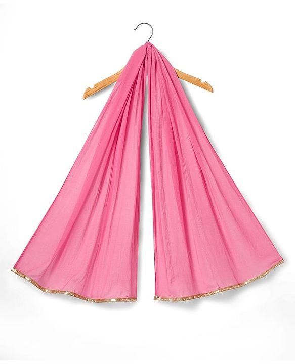 Babyhug Woven Half Sleeves Choli Lehenga Set with Dupatta & Floral Print & Lace Detailing - Pink & Offwhite