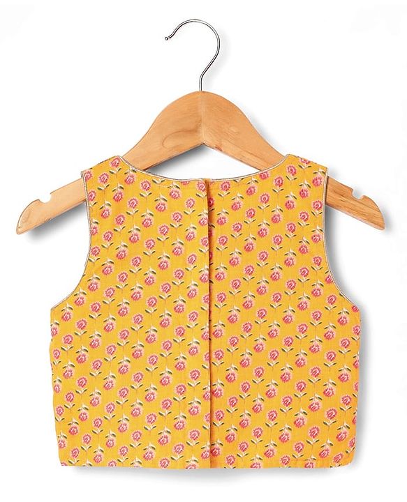 Babyhug Woven Sleeveless Lehenga Choli Set & Dupatta with Floral Print & Lace Detailing - Yellow & Peach