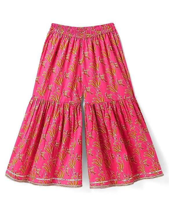 Babyhug Cotton Woven Sleeveless Floral Printed Kurti & Gharara Set with Dupatta - Dark Pink