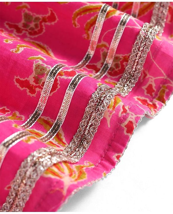 Babyhug Cotton Woven Sleeveless Floral Printed Kurti & Gharara Set with Dupatta - Dark Pink