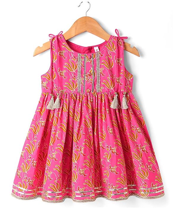 Babyhug Cotton Woven Sleeveless Floral Printed Kurti & Gharara Set with Dupatta - Dark Pink