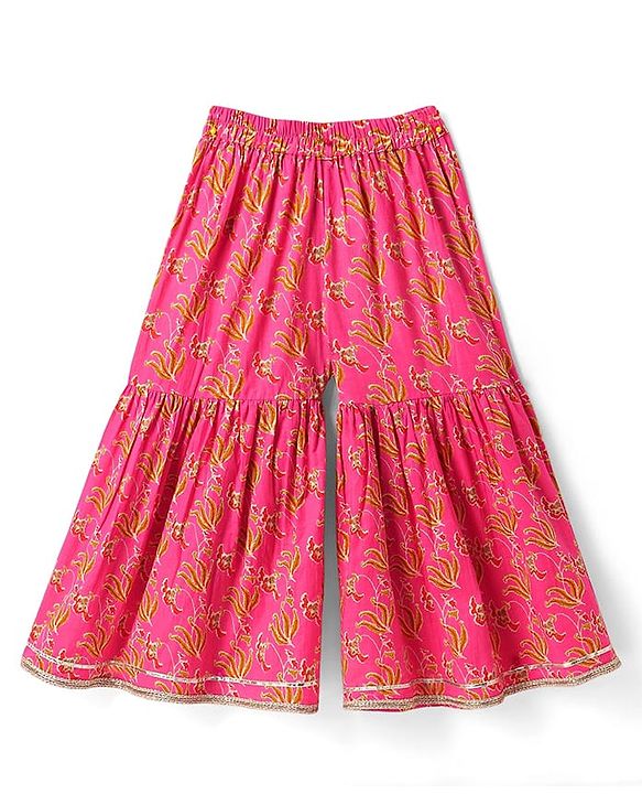 Babyhug Cotton Woven Sleeveless Floral Printed Kurti & Gharara Set with Dupatta - Dark Pink