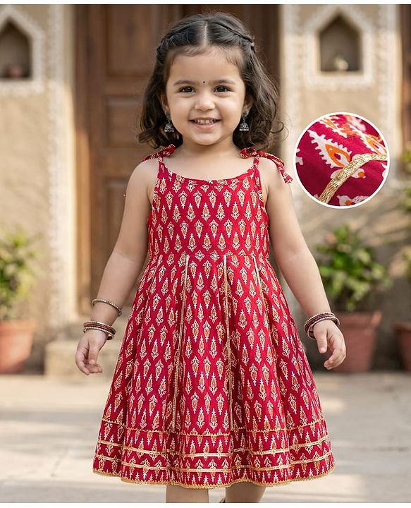 Babyhug Cotton Woven Sleeveless Ethnic Dress with Floral Print - Maroon