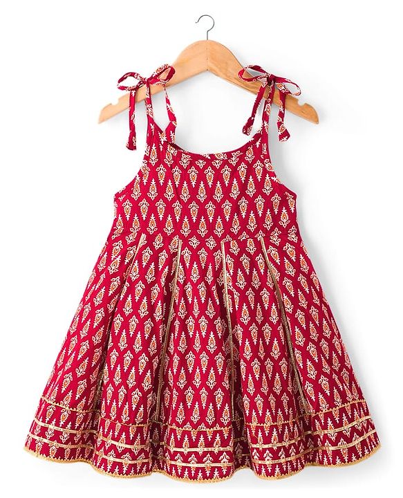 Babyhug Cotton Woven Sleeveless Ethnic Dress with Floral Print - Maroon