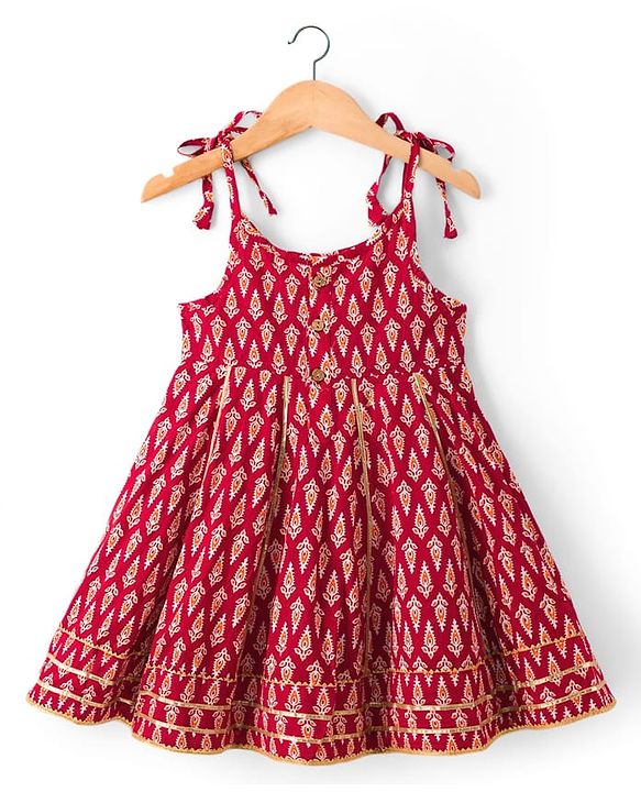 Babyhug Cotton Woven Sleeveless Ethnic Dress with Floral Print - Maroon