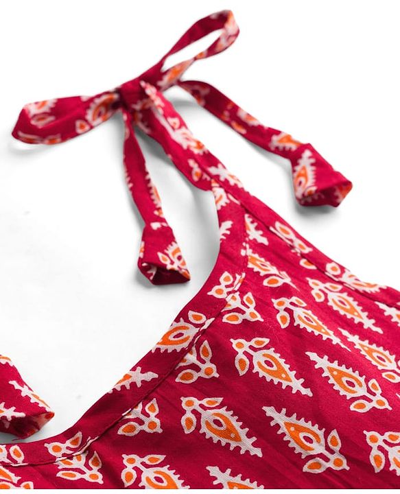 Babyhug Cotton Woven Sleeveless Ethnic Dress with Floral Print - Maroon