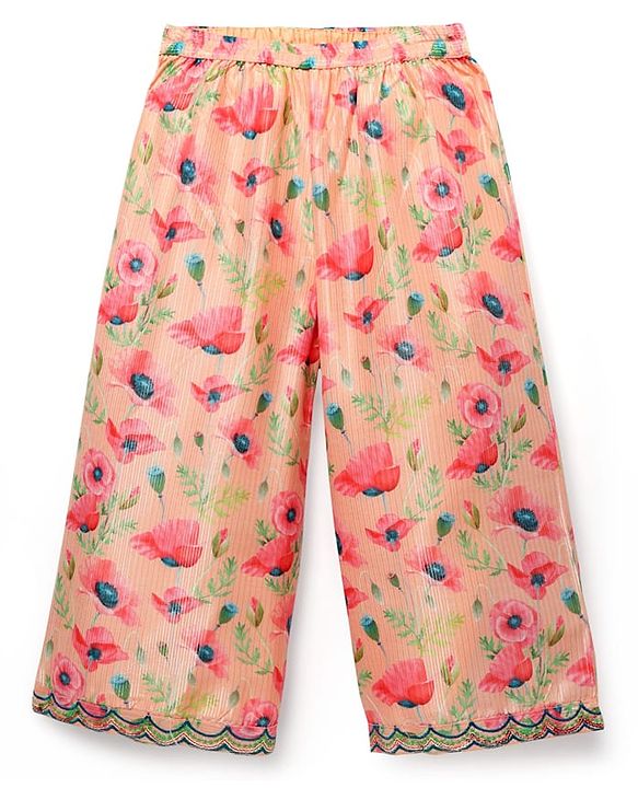 Babyhug Woven Sleeveless Indo Western Set with Floral Print & Sequin Detailing - Peach